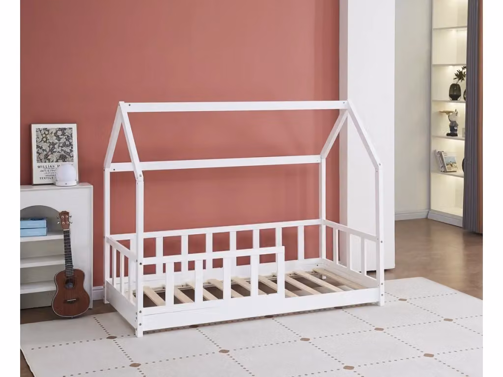 Letto a capanna Charlotte in legno massiccio per bambini, colore bianco, 80 x 160 cm – 2