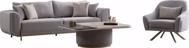 Sofa 3 sitzer Sessel Couchtisch Edelstahl Beige Gold Wohnzimmer Modern