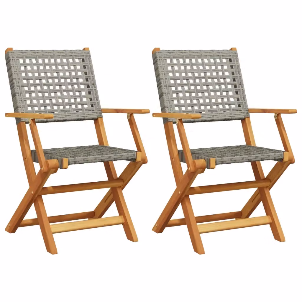 Set di 2 sedie pieghevoli vidaXL in legno di acacia e polyrattan grigio per giardino e terrazzo – 2