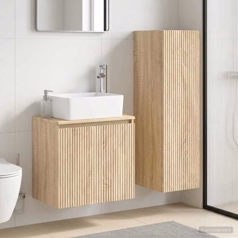 Set di mobili per il bagno moderno vidaXL composto da mobile sottolavabo e pensile in colore marrone con finitura opaca