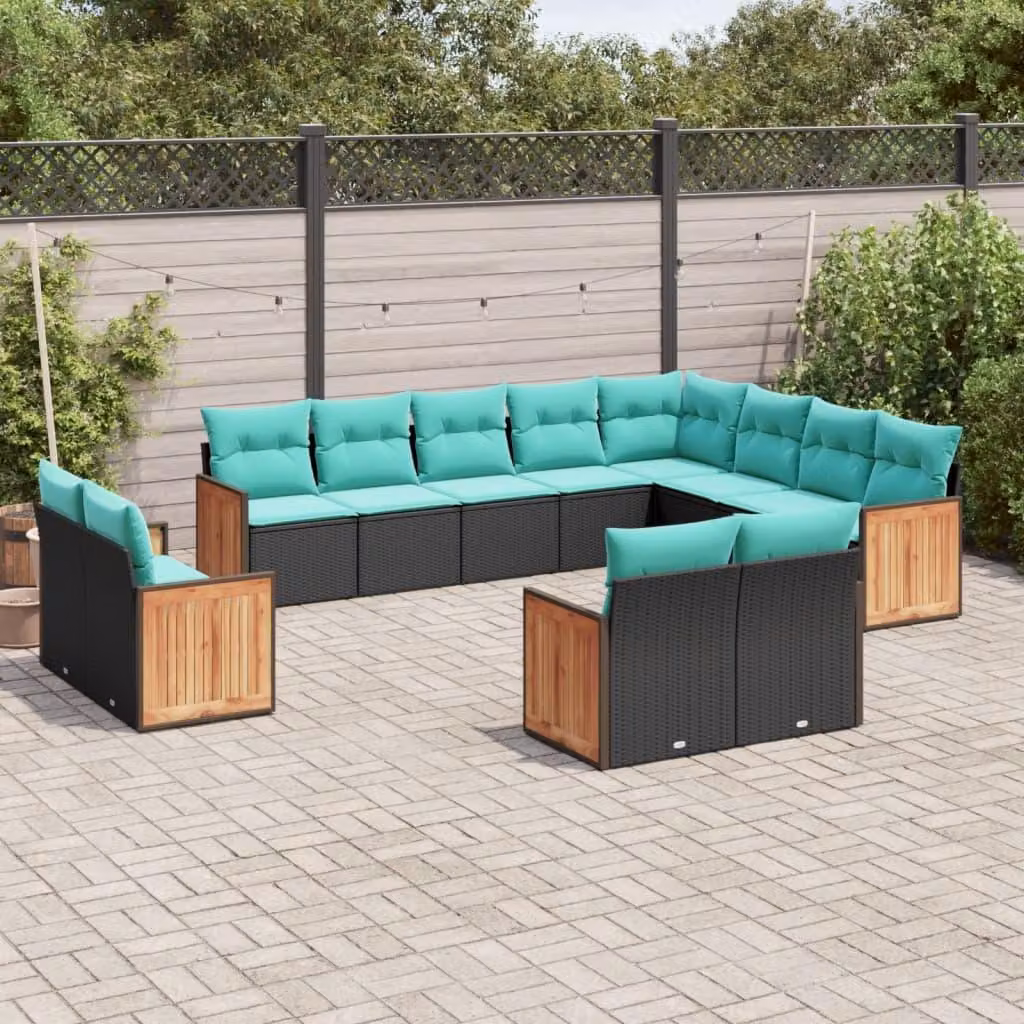 Maison Exclusive - Set da giardino 12 pezzi con cuscini, polyrattan nero