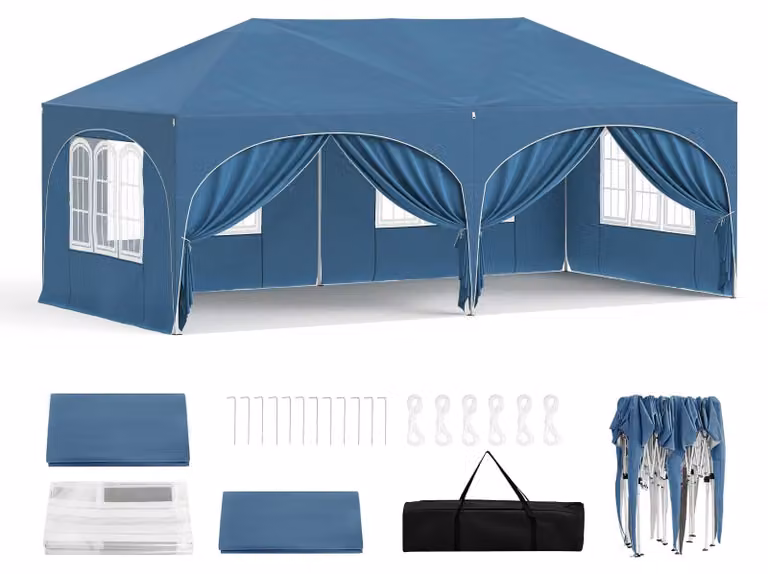 Gazebo pieghevole - 3 x 6 m - Impermeabile - Protezione UV 50+ - Blu - Per giardino ed eventi