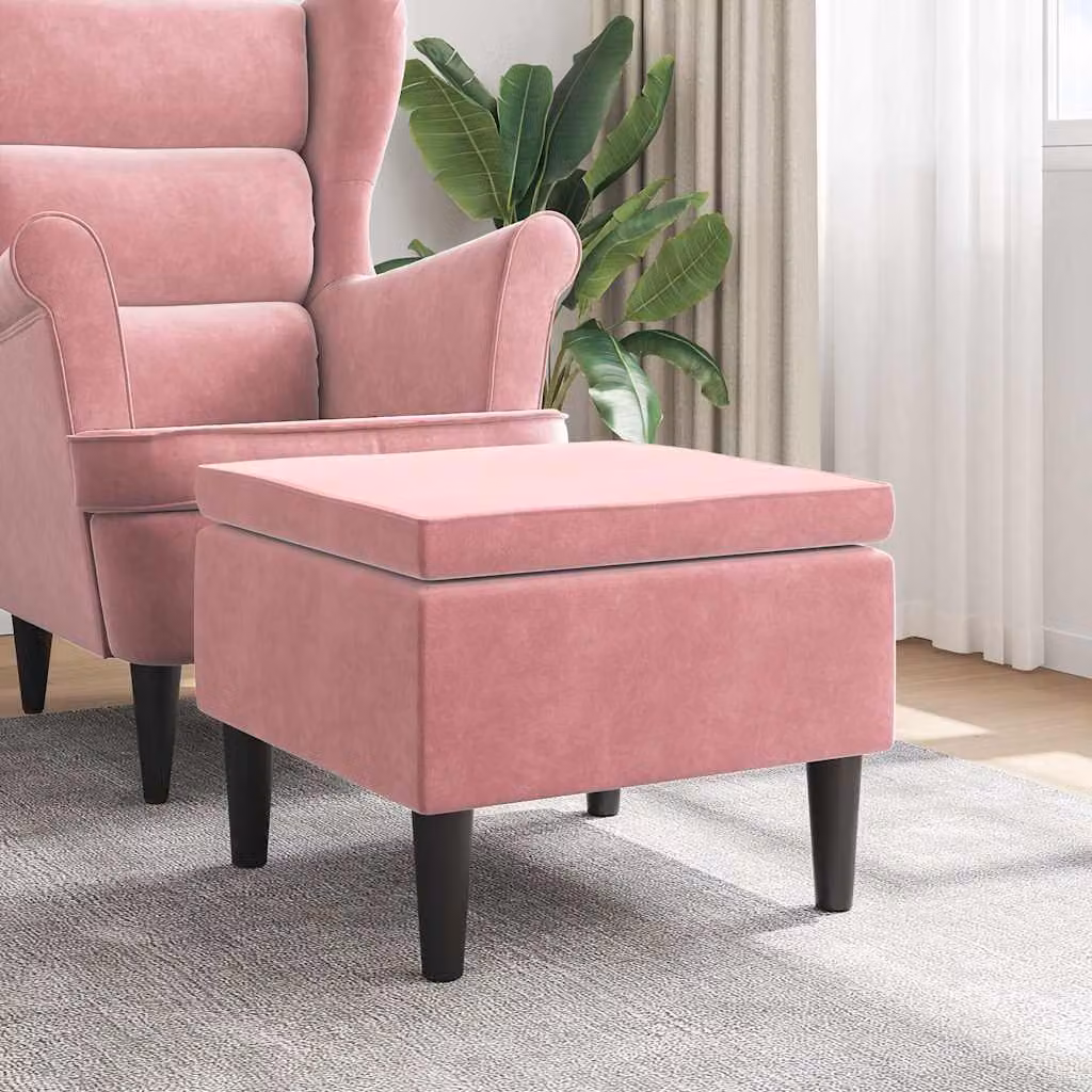 Poggiapiedi vidaXL in velluto rosa con gambe in legno per soggiorno e corridoio L/P/H: 52 x 42 x 42 cm