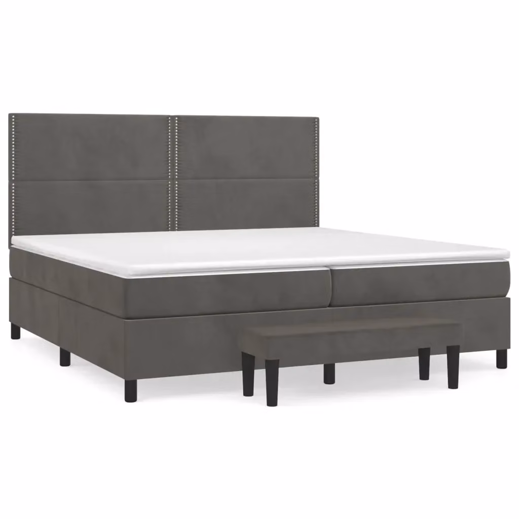 vidaXL Giroletto a Molle con Materasso Ibrido in Velluto Grigio L/P/H: 200 x 200 x 128 cm – 2