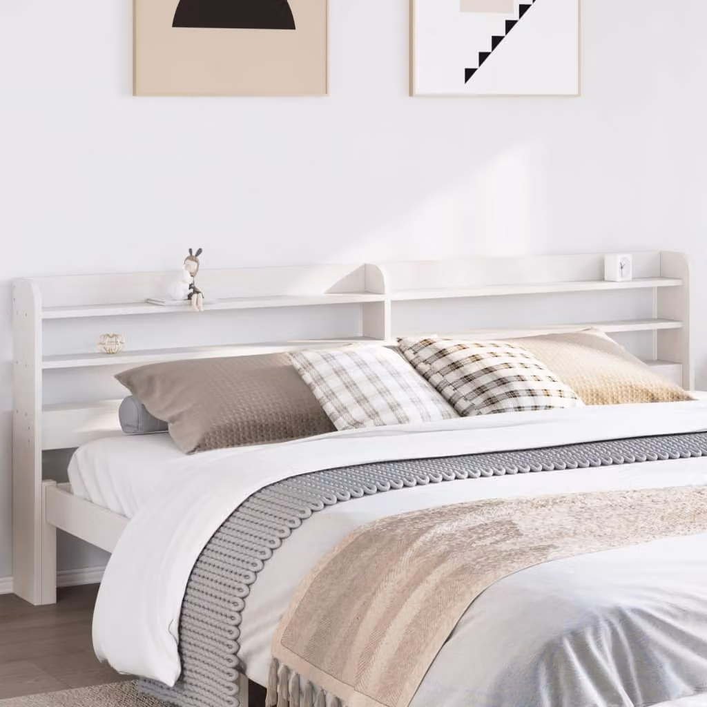 Testiera con ripiani integrati vidaXL in legno massello di pino bianco per letto 180x200 cm