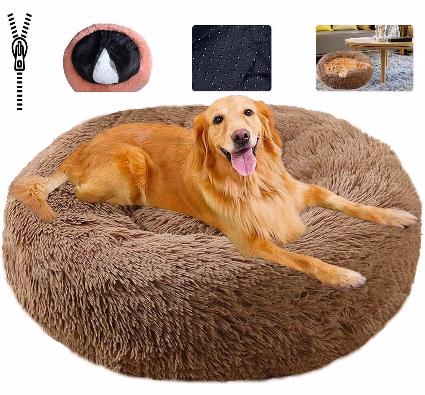 Cuccia per animali domestici, morbida, marrone, lavabile, rilassante, dimensioni L (70 cm)