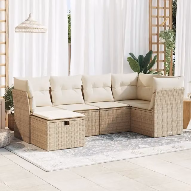 Set Divano da Giardino 6 pz con Cuscini Beige in Polyrattan 3325284