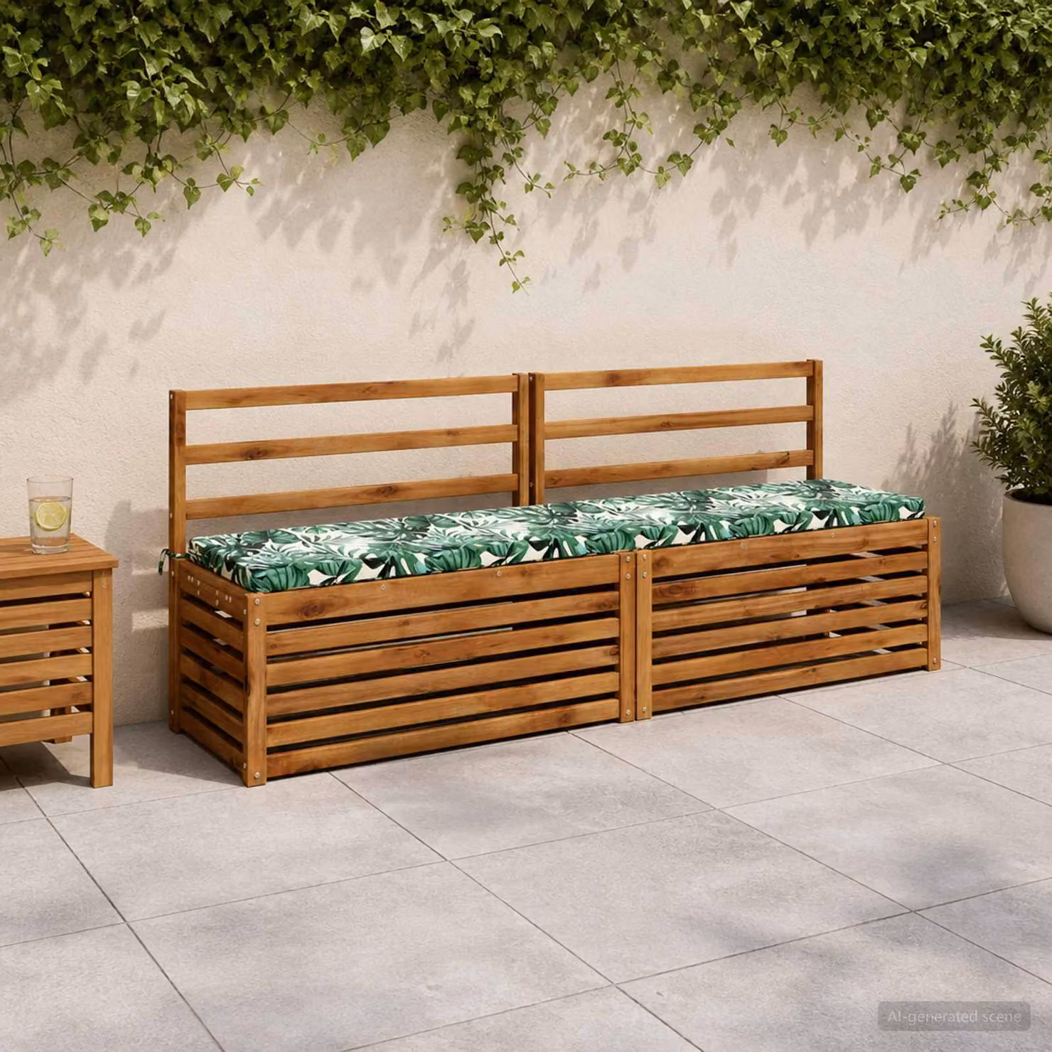Cuscino per panchina vidaXL SOEST verde con motivo a foglie in poliestere e fodera rimovibile resistente ai raggi UV