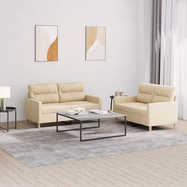 Maison Exclusive - Set divano a 2 posti con cuscini in tessuto color crema