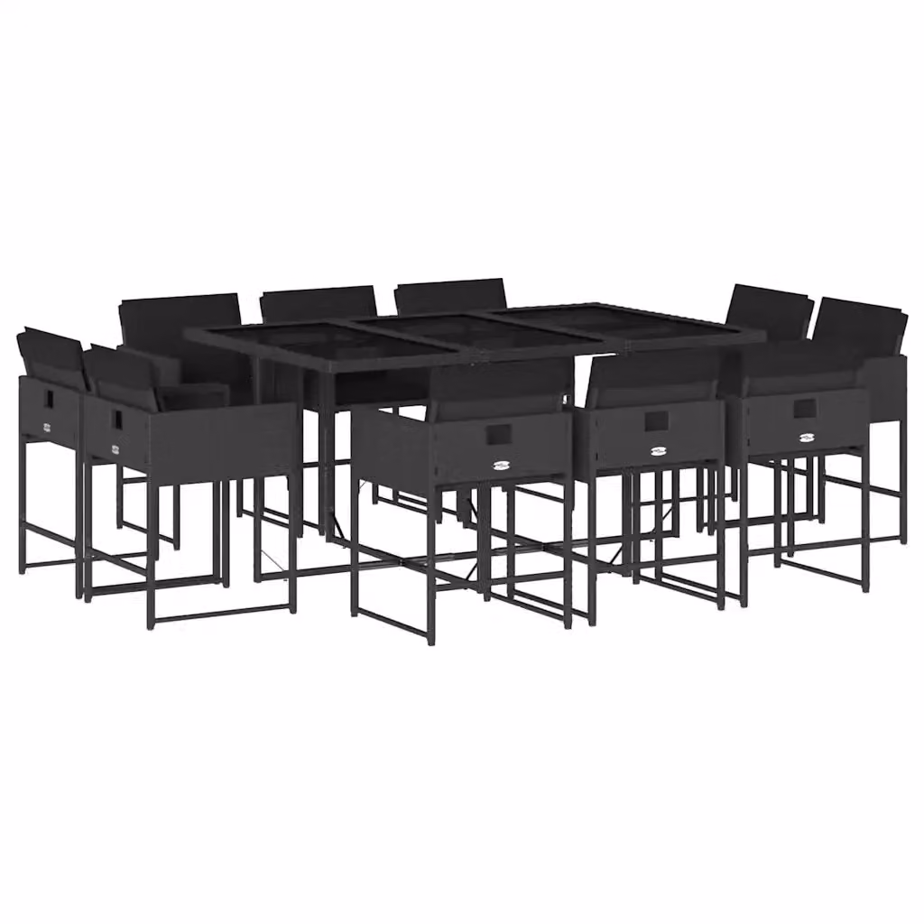 vidaXL Set da Pranzo da Giardino 11 pz in Polyrattan Nero con Cuscini e Tavolo in Vetro – 2