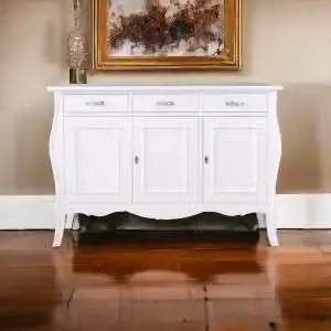 Credenza sagomata Shabby Chic in legno di faggio laccata bianca KIVIO – 2