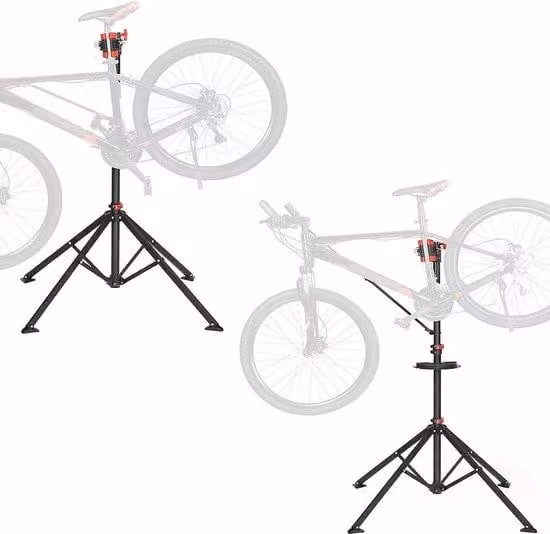 Supporto di montaggio per diverse biciclette con morsetto girevole a 360° e cassetta degli attrezzi