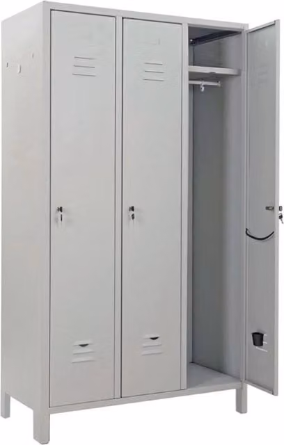 Armadio Spogliatoio per Sporco e Pulito a 3 Posti con Ripiano e Appendiabiti, Grigio RAL7035, L/P/H: 100 x 35 x 180 cm