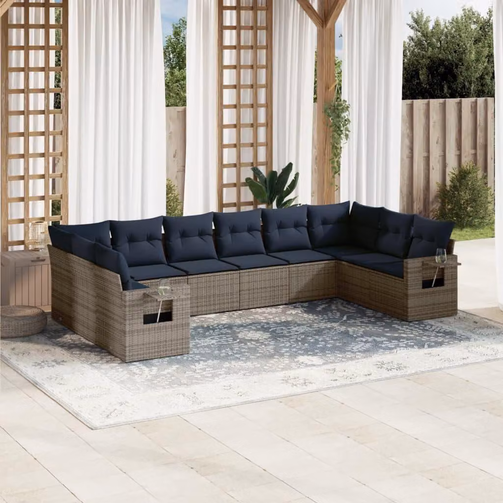 Maison Exclusive - Set divano da giardino 10 pezzi con cuscini, grigio, polyrattan