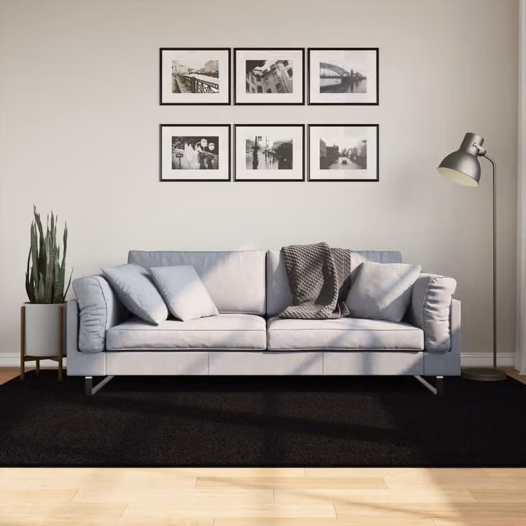vidaXL Tappeto a Pelo Corto HUARTE Nero, Lavabile e Antiscivolo, L: 160 cm x P: 230 cm