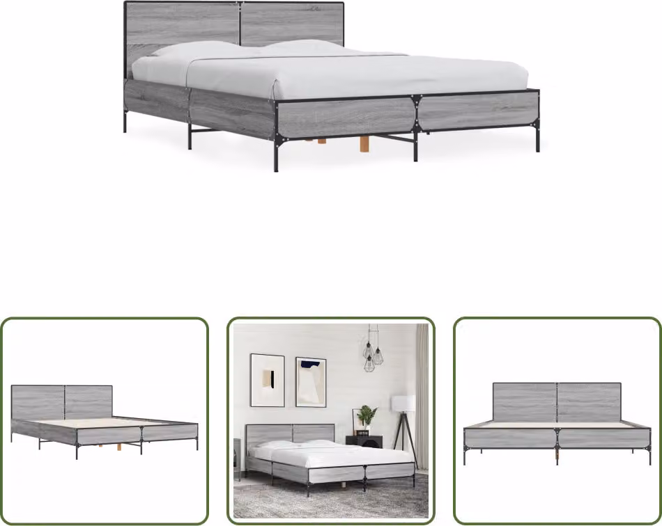 The Living Store Rete da letto Grey Sonoma 135x190 cm Materiale a base di legno e metallo