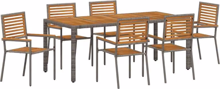 Set da Pranzo per Giardino 7 pcs Grigio e Marrone polyrattan