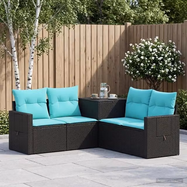 Set di divani 5 pz Nero e Blu 179 x 179 x 85 cm 3447873