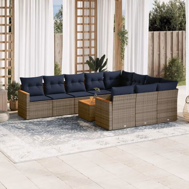 Maison Exclusive - Set da giardino 11 pezzi con cuscini, grigio, polyrattan