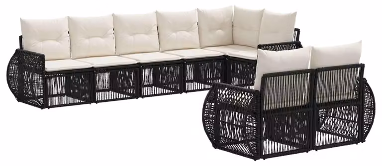 Set da giardino composto da 8 pezzi, in rattan sintetico nero e crema