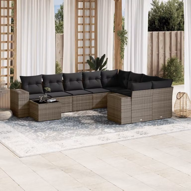 Maison Exclusive - Set Divano da Giardino 10 pz con Cuscini Grigio in Polyrattan