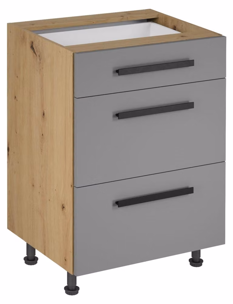 Mobiletto con cassetti bassi VALEN 2 - larghezza 60 cm, rovere artigianale / grigio-beige