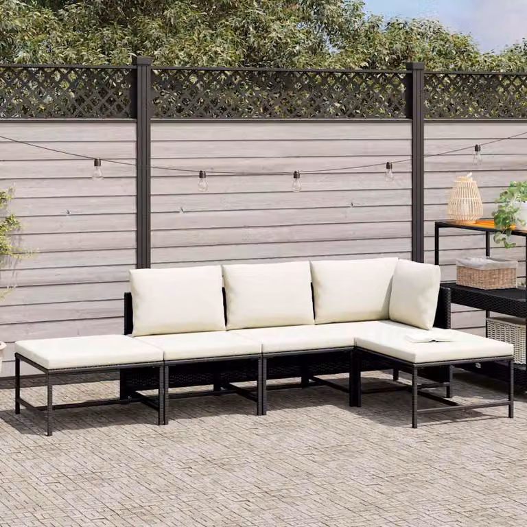 vidaXL Set Divani da Giardino 5 pz con Cuscini in Polyrattan Nero