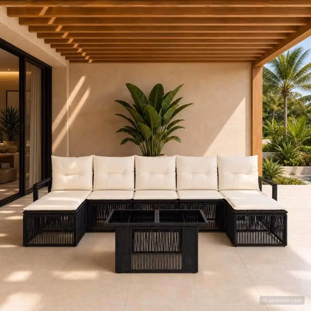 Set Divano da Giardino 8 pz Nero e Bianco Crema polyrattan 3437137