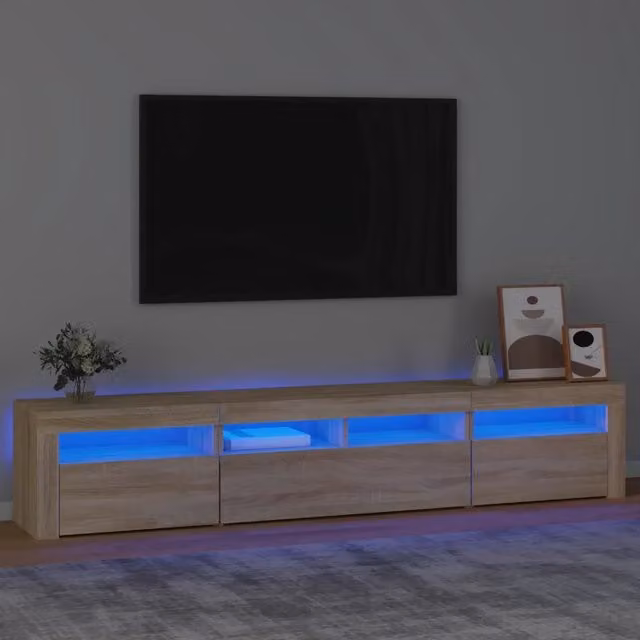 Mobile Porta TV Moderno vidaXL in Rovere con Luci LED Integrate, Marrone, L: 210 cm, P: 35 cm, H: 40 cm