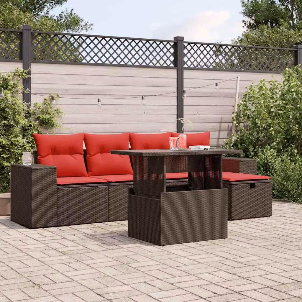 Maison Exclusive - Set di 6 divani da giardino con cuscini, marrone, polyrattan