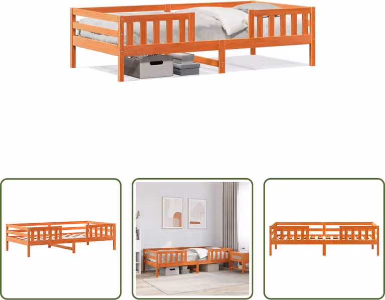The Living Store letto in legno massiccio senza materasso cera marrone 100x200 legno di pino