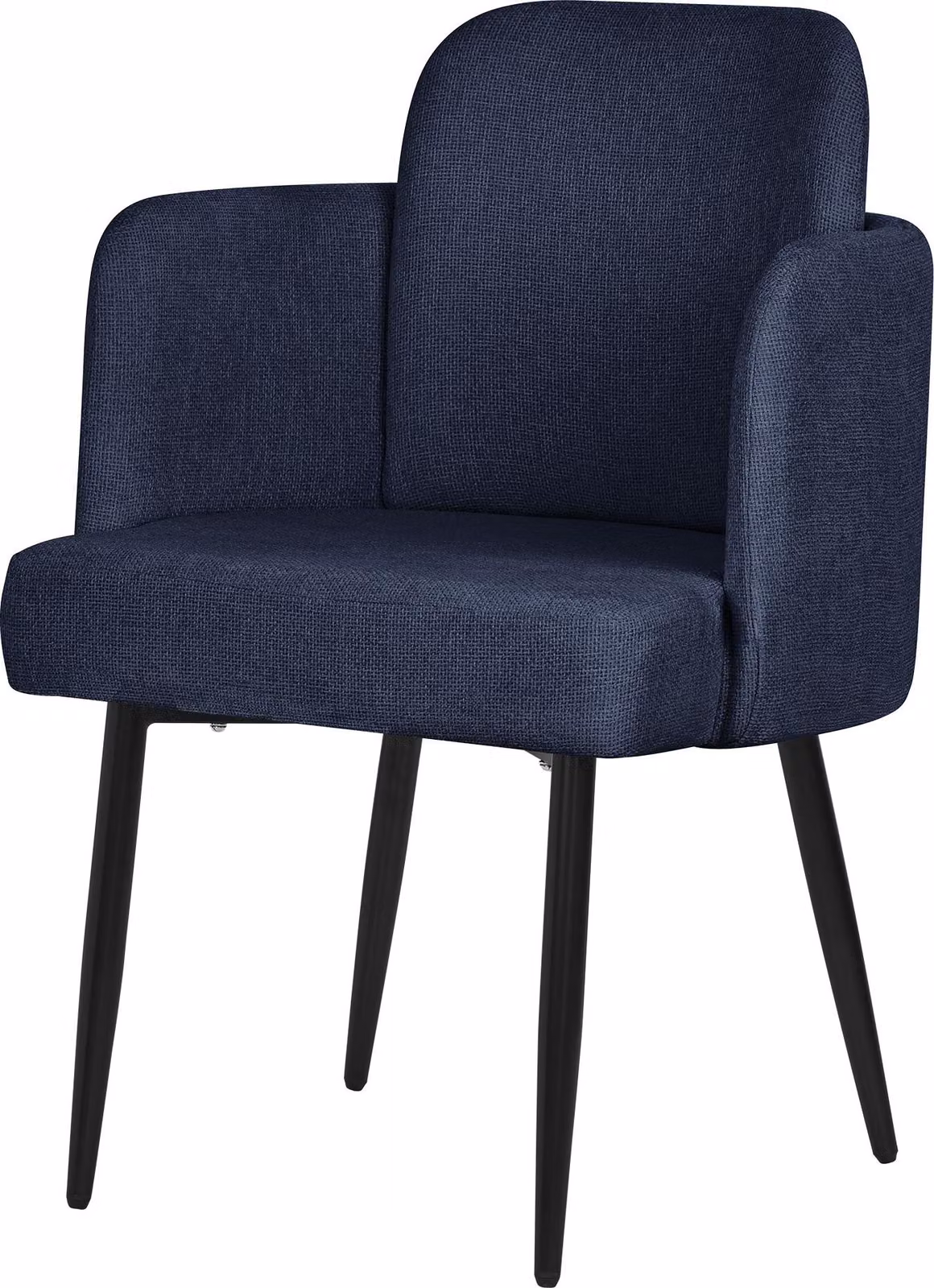 ML-Design sedia da pranzo Rivestimento in tessuto blu scuro Sedia da cucina con braccioli e schienale in rattan Sedia imbottita Gambe in metallo Sedia ergonomica da salotto