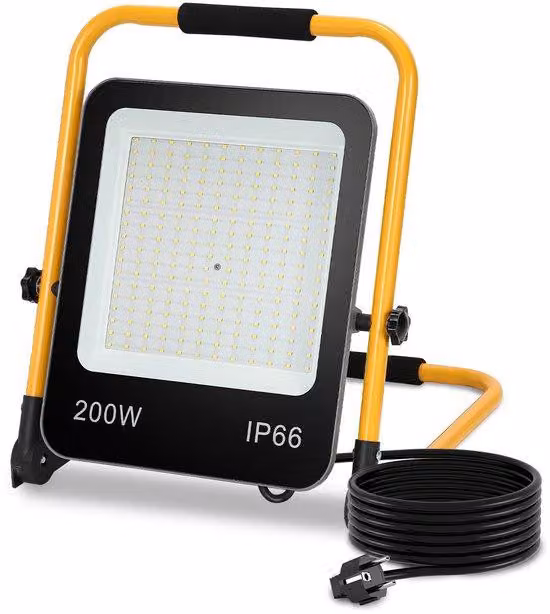 Proiettore LED da faretto, 200W, con stativo, 6000K (bianco freddo), per illuminazione di edifici, ideale per studi fotografici, terrazze e giardini