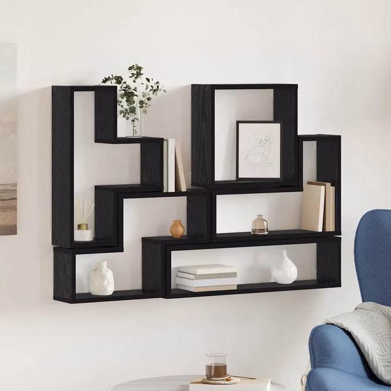 Scaffale da parete moderno vidaXL in MDF Nero Opaco L: 96 cm, P: 12 cm, H: 64 cm