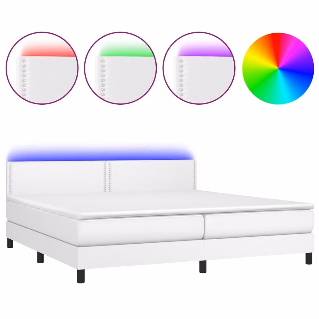 Giroletto Molle con Materasso e LED Bianco 200x200cm Pelle finta