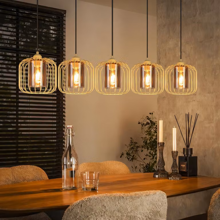 ZMH lampada a sospensione tavolo da pranzo luce a sospensione retrò 5 fiamme vetro tavolo da pranzo lampada altezza regolabile E27 lampada a sospensione metallo sala da pranzo lampada per cucina