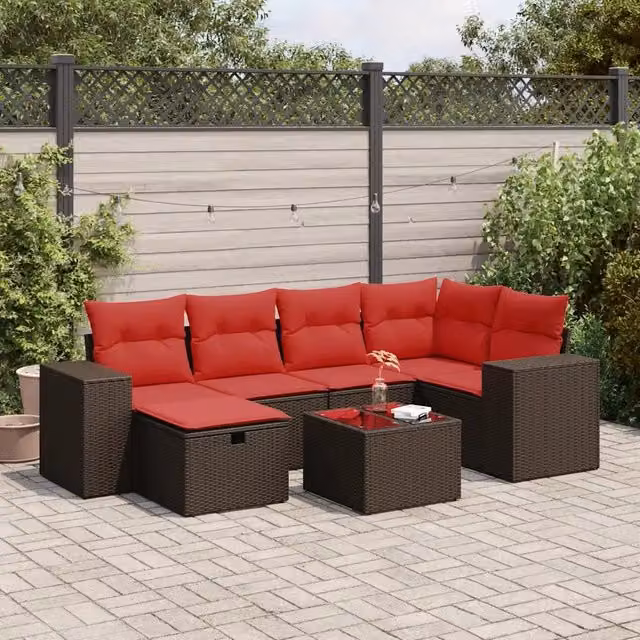 Set Divani da Giardino 7 pz con Cuscini Marrone in Polyrattan 3325700