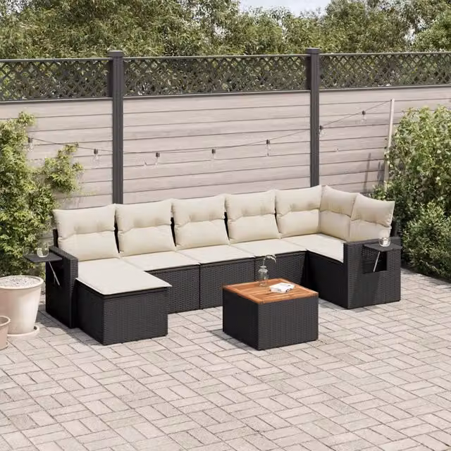 Set Divani da Giardino con Cuscini 8 pz Nero in Polyrattan 3257001