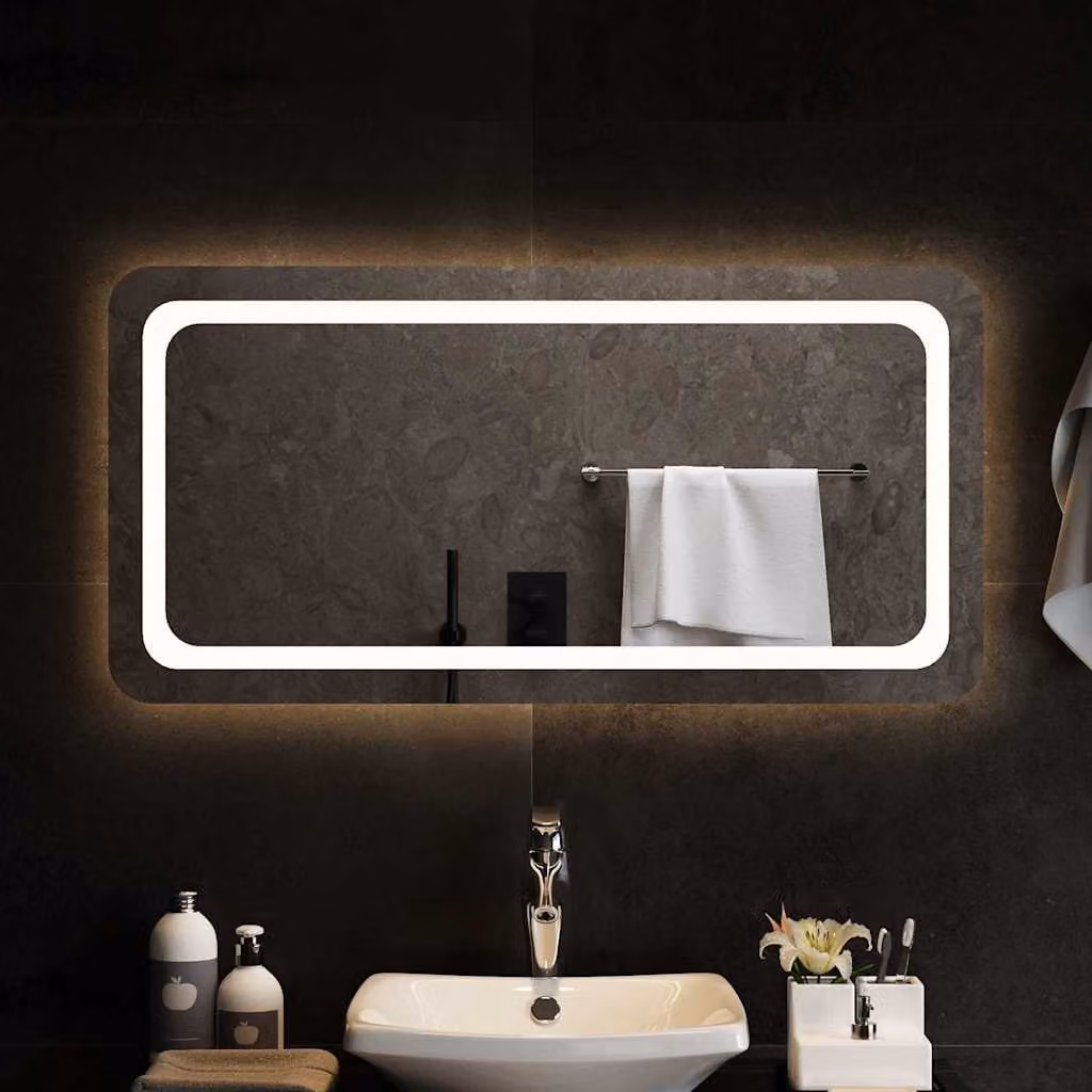 Specchio da bagno moderno vidaXL con luci LED e cornice nera L: 100 cm, H: 50 cm