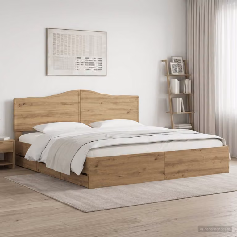 Letto con contenitore e testiera vidaXL in legno rovere, colore marrone, 180 x 200 cm