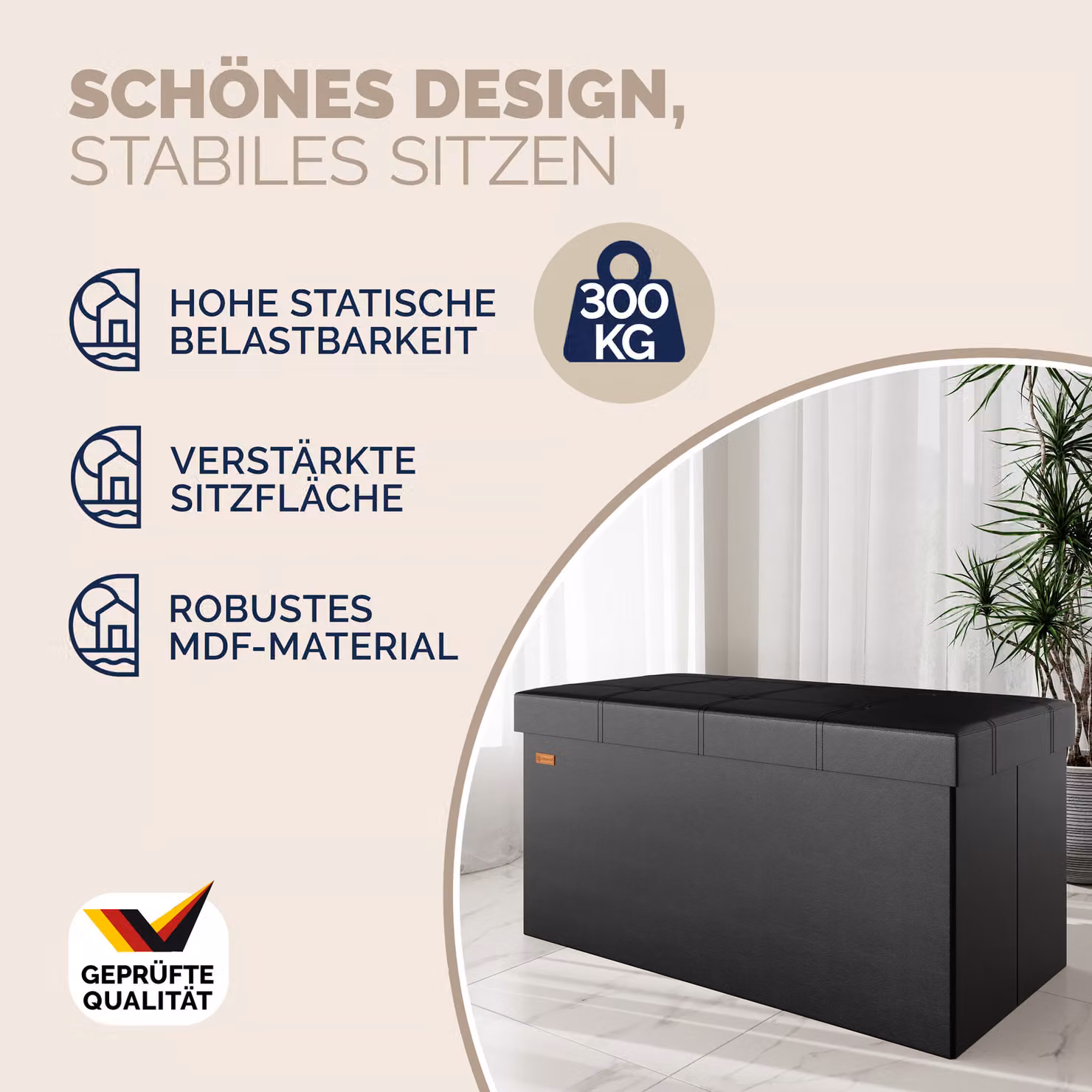 Pouf seduta Casaria® nero in ecopelle con rivestimento rimovibile L/P/H: 80 x 40 x 40 cm – 2