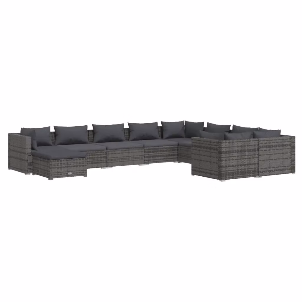 Set di divani da giardino a forma di U vidaXL composto da 10 pezzi in polyrattan grigio antracite con cuscini inclusi – 2