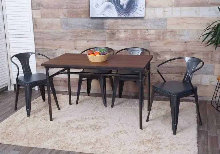 Set per sala da pranzo HWC-H10, 4x sedie per sala da pranzo tavolo per sala da pranzo, legno di olmo MVG Industrial Gastronomie ~ grigio
