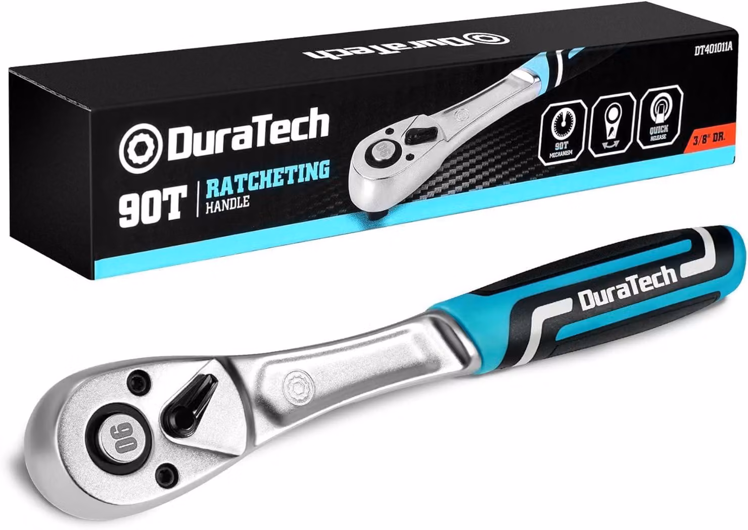 DURATECH, chiave a cricchetto reversibile da 3/8", con attacco quadrato, cricchetto a 90 denti