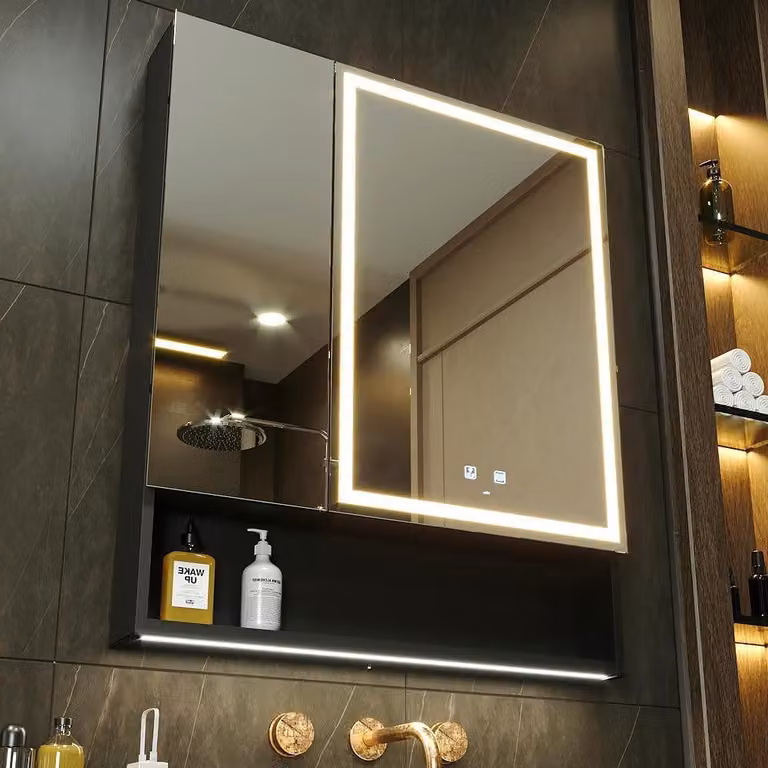 Armadietto a specchio con illuminazione a LED per il bagno - Mobiletto per medicinali - Specchio da bagno - Mobiletto contenitore - Specchio illuminato