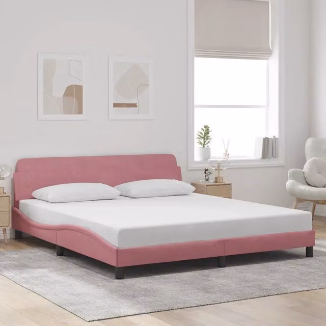 Giroletto con Testiera-Struttura Letto con testiera Dover Rosa 180x200 cm Velluto