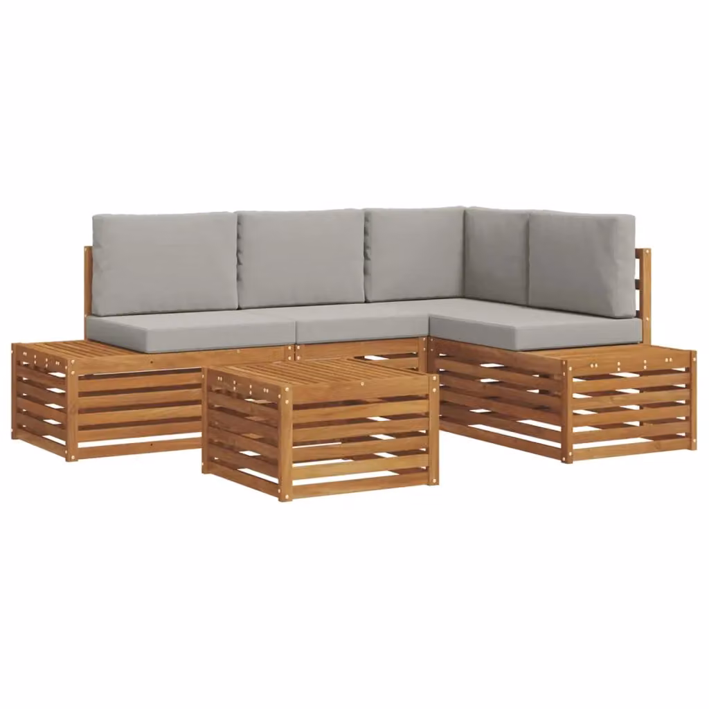 Set di divani da esterno a L vidaXL in legno di acacia con tavolino da caffè e cuscini, colore grigio – 2