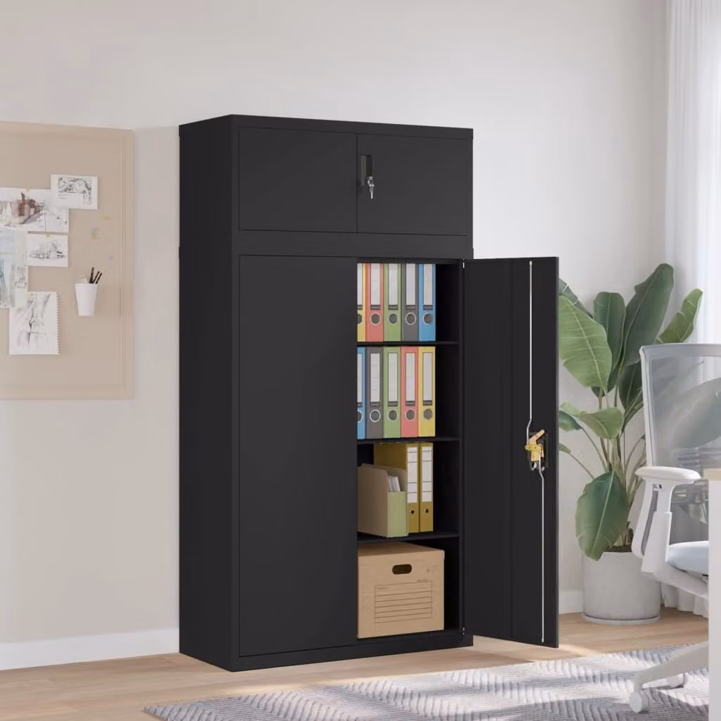 Armadio Classificatore vidaXL in Metallo Nero Opaco con Ante a Battente e Serratura L/P/H: 90 x 40 x 180 cm
