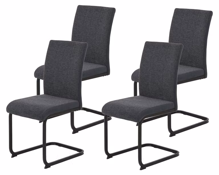 Set di 4 sedie da pranzo, modello a dondolo, in microfibra, colore antracite