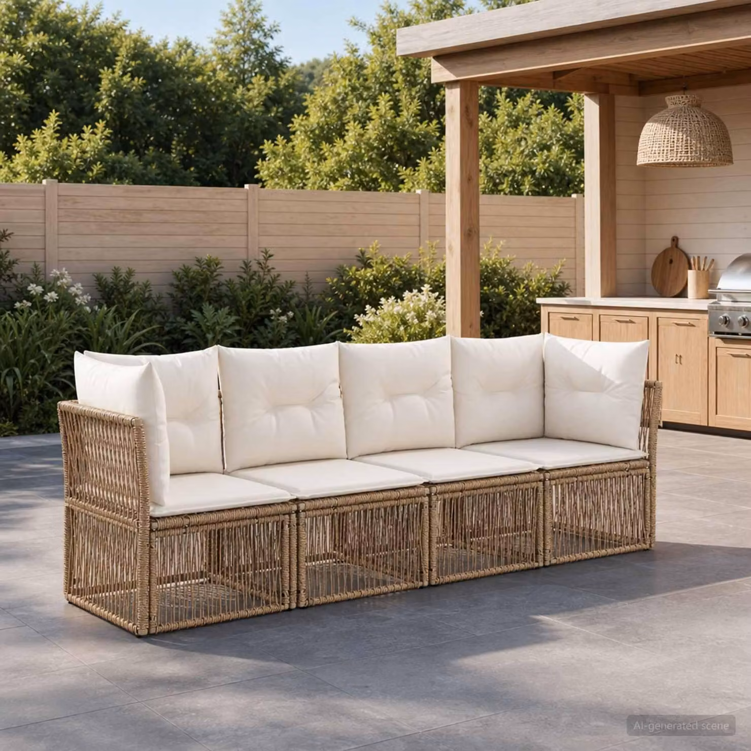 Maison Exclusive - Set da giardino composto da 4 pezzi, divano in rattan sintetico beige